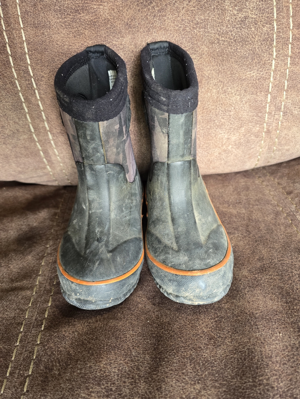 Kids Waterproof Pull-On Boots in Black and Orange Trim